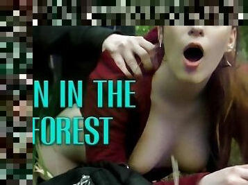 Doggystyle Fucked Girl Walking in the Forest with Naked Tits