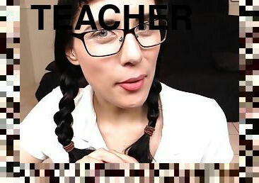 Pigtailed Brunette Teacher In Eyeglasses Giving Head In Pov Porn