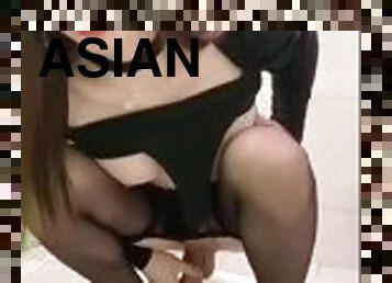 asiatisk, strømpebukser, offentlig, skolepige, transvestit, teenager, transvestit-tranny, ladyboy, upskirt, sperm