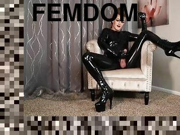 onani, amatør, cumshot, fetisj, latex, elskerinne, dominans, støvler, femdom