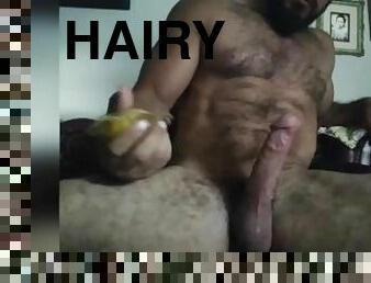 Hot Hairy Bodybuilder Jerking Off Big Dick with Banana Peel HD