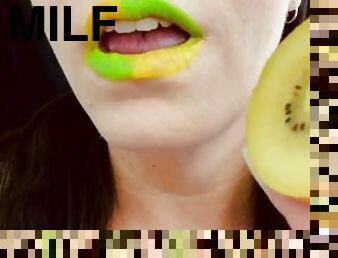 ASMR Sensually Eating Gold Kiwi Fruit Mouth Close Up Fetish by Pretty MILF Jemma Luv