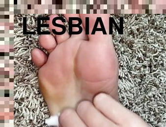 lesbian, hamba, kaki, kotor, cantik-pretty, fetish, jari-kaki