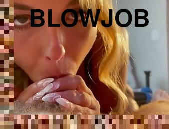 Blonde teen surprises boyfriend with blowjob in the morning