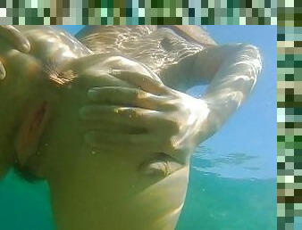 TOTALY NAKED Underwater # RIsky swim with my new friends