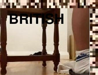 British Boy rides thick dildo deep in his tight hole with white socks on