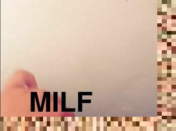 Pregnant horny MILF sucks and fucks dildo in shower????
