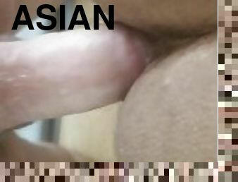 Mirror fucking. White bear fucks Asian hole bareback