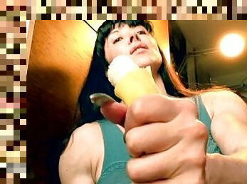 muscle girl with banana