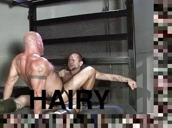 Tattooed man gets his hairy ass screwed by a friend with pierced dick in different positions