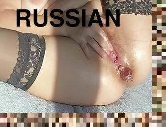 Russian Amateur Homemade BBW Anal Stretching & training. Milf Anal. Hairy huge Pussy. Hairy asshole.