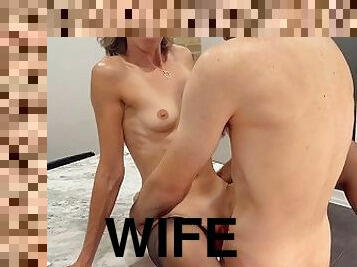 asawa-wife, baguhan, creampie, tatluhan, doble, kusina, maliit