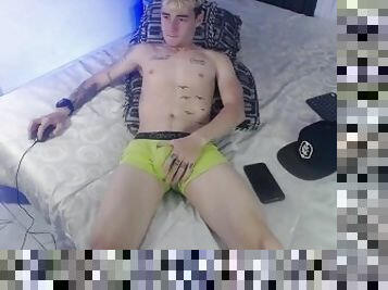 amateur, adolescente, gay, corrida, webcam, a-solas, gay-joven, tatuaje, polla