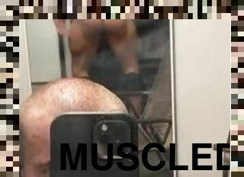 Hung Big Dick Jacked Bodybuilder Sweaty Flexing at Home Gym HOT Alpha Musclebear Beefy Naked Stud