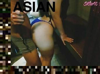 asiatisk, doggy-style, fitta-pussy, fantastisk, jeans, vått, liten