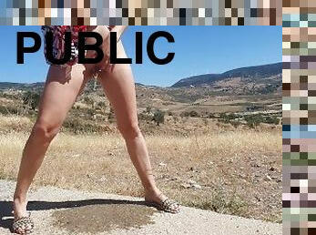 Pierced Slut Pee on Public Road