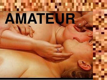 levrette, amateur, fellation, ejaculation-sur-le-corps, ados, trio, double, ejaculation, mignonne