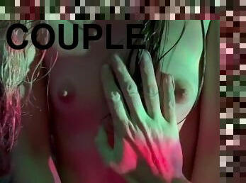 amateur, ejaculation-sur-le-corps, ados, branlette, couple, ejaculation, parfait, magnifique, brunette