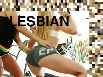 Workout session quickly turns into hot lesbian pussy scissoring