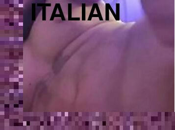 Italian daddy strokes thick cock til he blows a huge creamy load