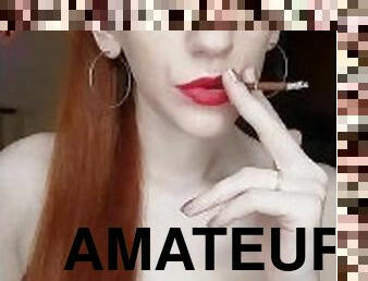 amatør, rødhåret, fetisj, alene, røyking, lær