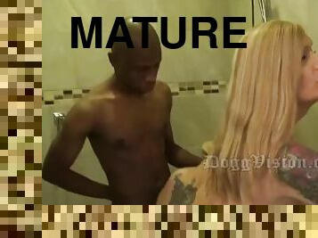 Lucky BBC Fucks Mature Perfect Body Tgirl in Shower