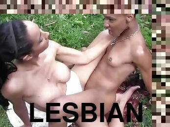 Lesbian interracial wild love outdoor