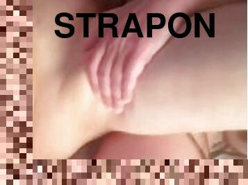 strap-on, amatör, anal, hemmagjord, par, dubbel, pov, sprut, knullande, dildo