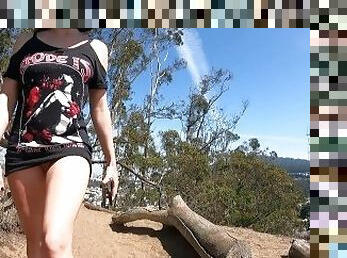 Teaser - Hiking in just a tee shirt, Lots of Upskirt!