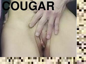 Moist cougar bush get's toweled off and satisfied