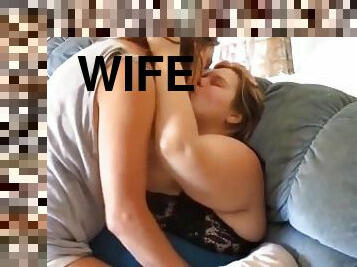 supruga, lezbejke, kućni-uredak, par, ljubljenje, pušenje-sucking