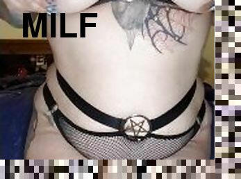 Milf witch lingerie dress up/ nipple tease