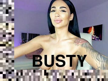 Tattooed Busty Brunette Teen Camgirl topless - fake tits