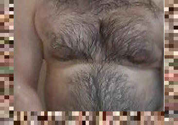 Bearded man with dad bod shower masturbation