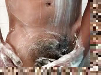 Solo male squirts in shower