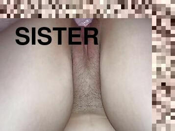 pussy, amatør, stor-pikk, creampie, pov, cum, blond, søster, pikk