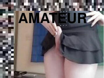 masturbation, amatör, gigantisk-kuk, leksak, fetisch, ensam, kuk, mini-kjol, retande