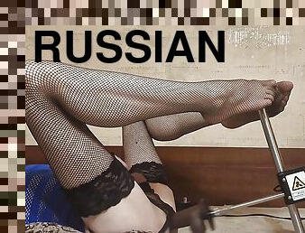 Russian amateur Crossdresser have dildo sex with Fuck Machine and masturbation cock