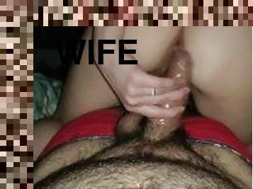 Wife fucks husband from above POV