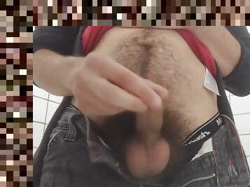 Push my cock out of my skinny jeans to pee and mess with my bush