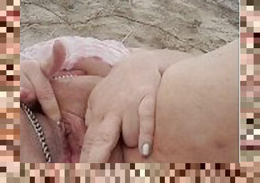 Nudist Beach juicy pussy and butt plug flash