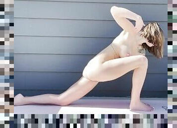 morning outdoor nude yoga - yoga with grey