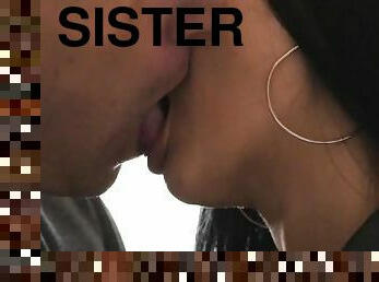 Close-up sensual kissing with stepsister