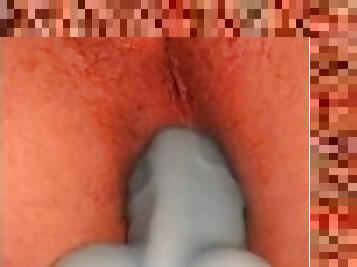 FTM fucks ass close up with dildo