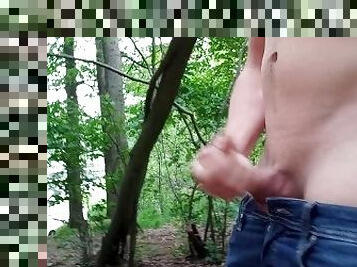 Jerking off in public forest