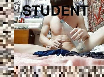 young student cums while lifting legs