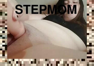 Masturbating my wet pussy with my hot stepmom's dildo and almost get caught
