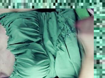 Stripping And Cumming On My Green Dress With Fake Tits Bouncing