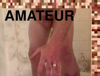 baignade, masturbation, amateur, mature, énorme-bite, branlette, douche, solo, bite