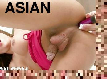 asiatisk, masturbation, anal, cumshot, leksak, ladyboy, thailändsk, sprut, 18år, dildo